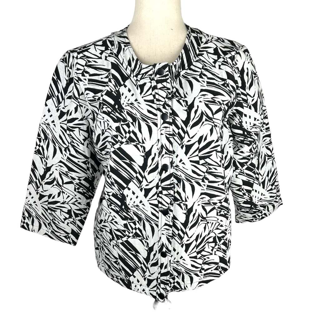 NEW Chico's Tropical Graphic Black & White Pattern Jacket Chico's Size 2 or L